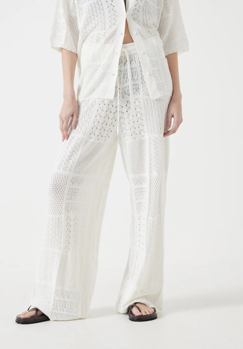 hush Trousers|Patchwork Stitch Knitted Trouser Soft White