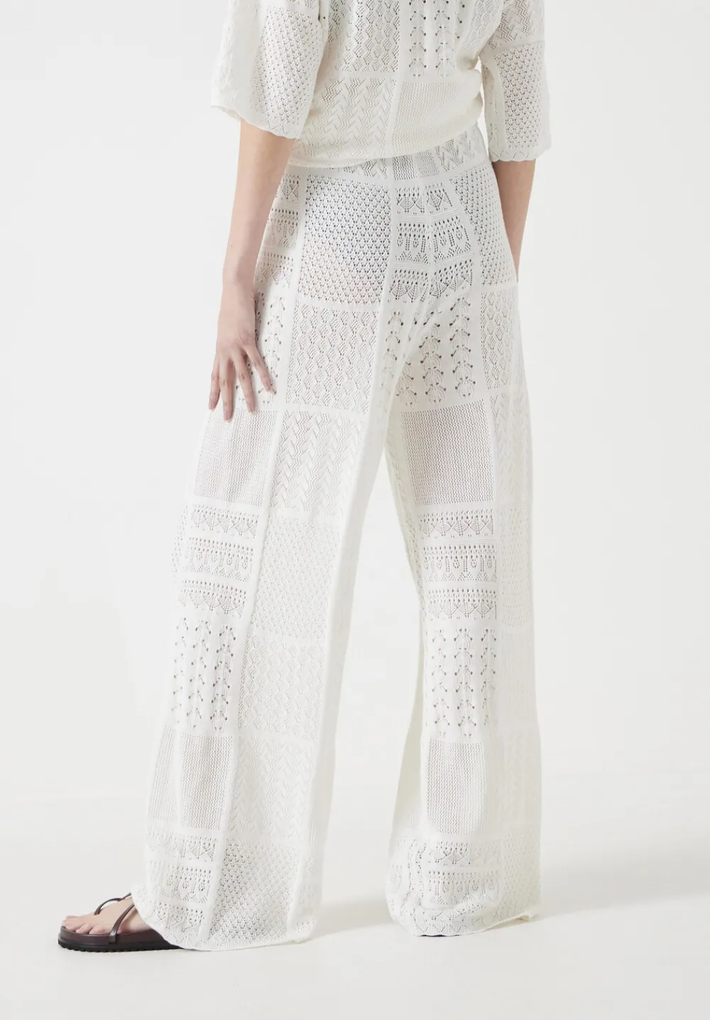 hush Trousers|Patchwork Stitch Knitted Trouser Soft White