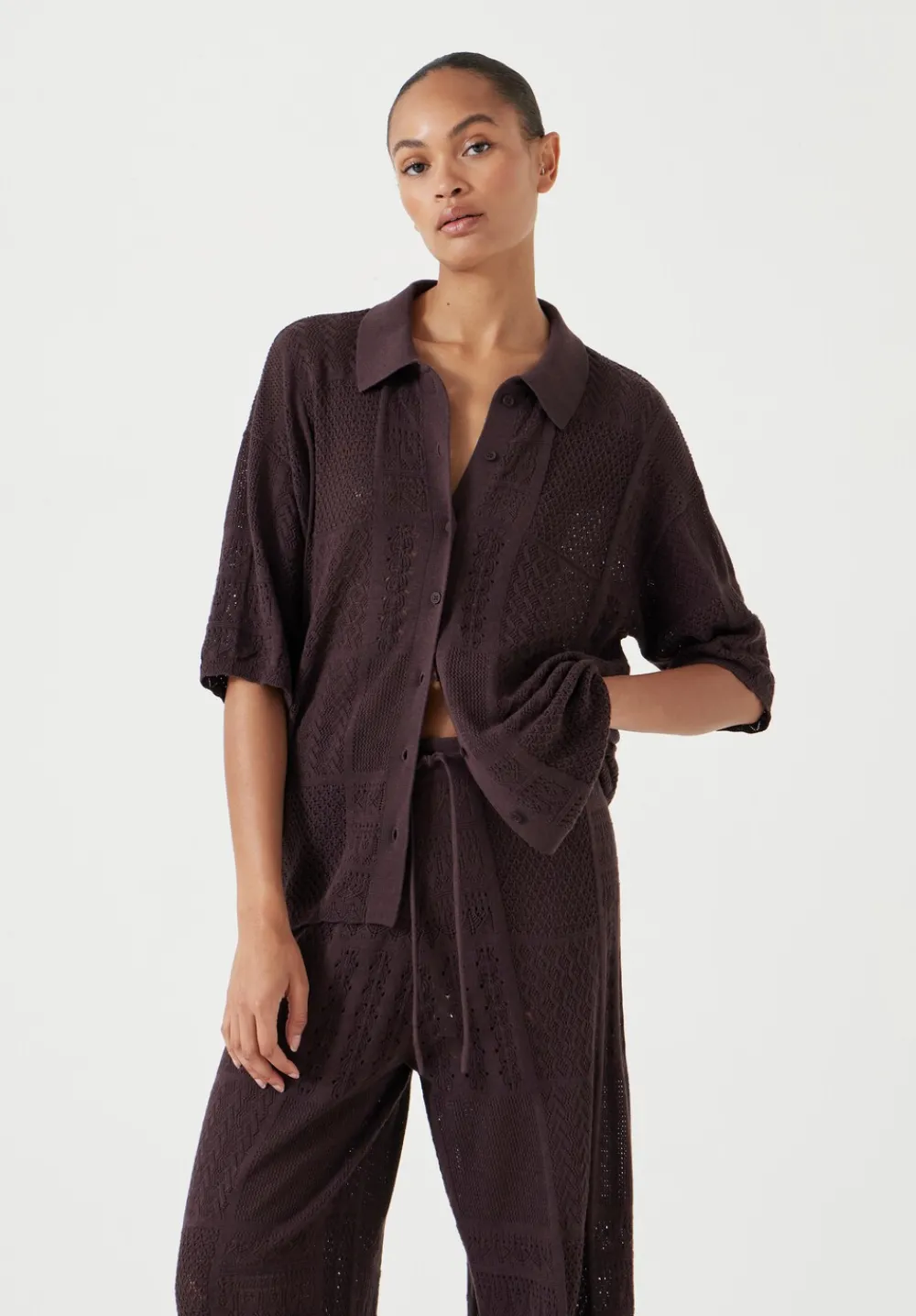 hush Tops & T-Shirts|Jumpers & Cardigans|Patchwork Stitch Knitted Top Chocolate Torte