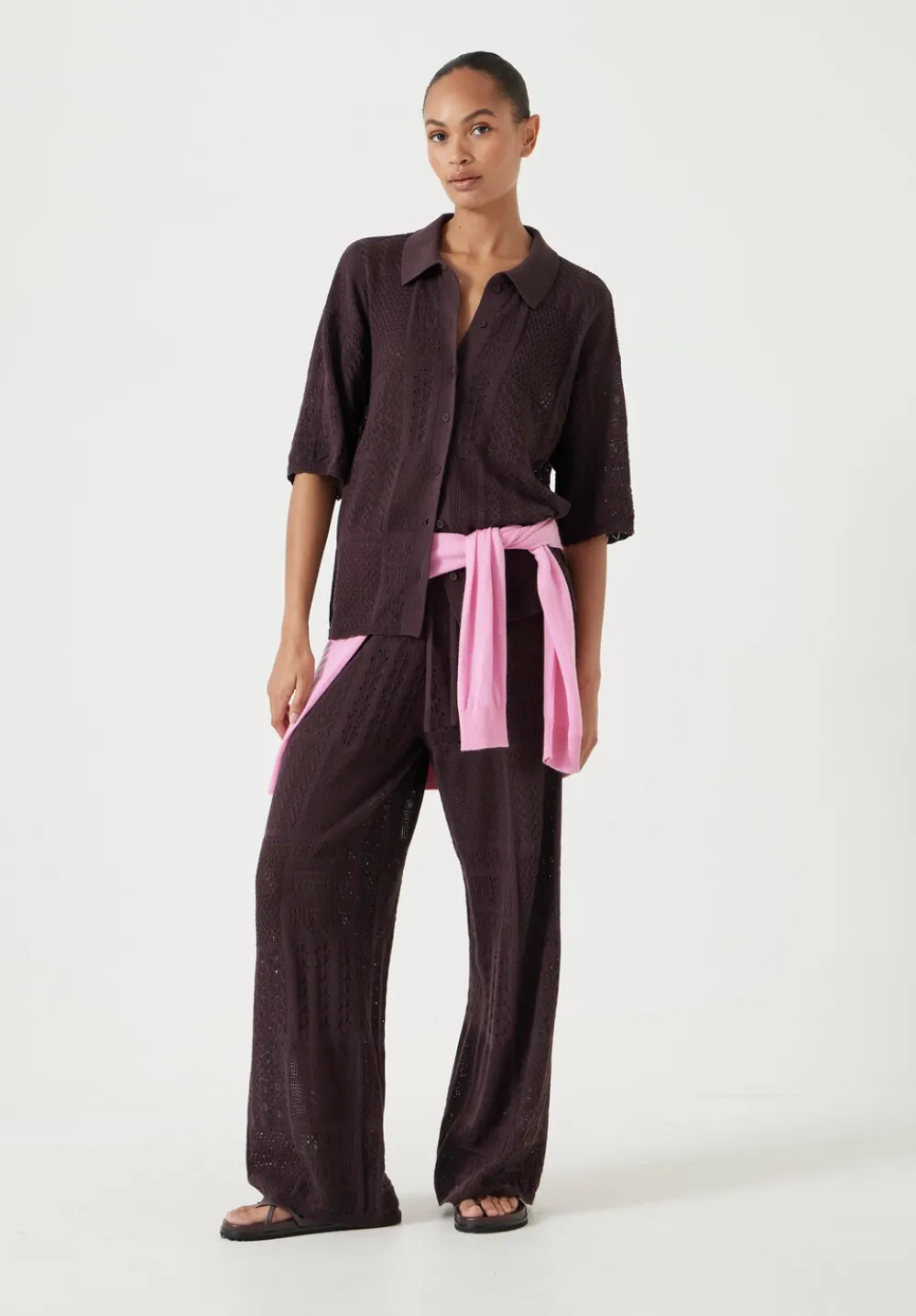 hush Tops & T-Shirts|Jumpers & Cardigans|Patchwork Stitch Knitted Top Chocolate Torte
