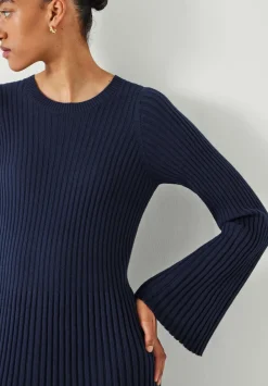 hush Dresses|Penny Crew Neck Ribbed Knitted Dress Midnight Navy