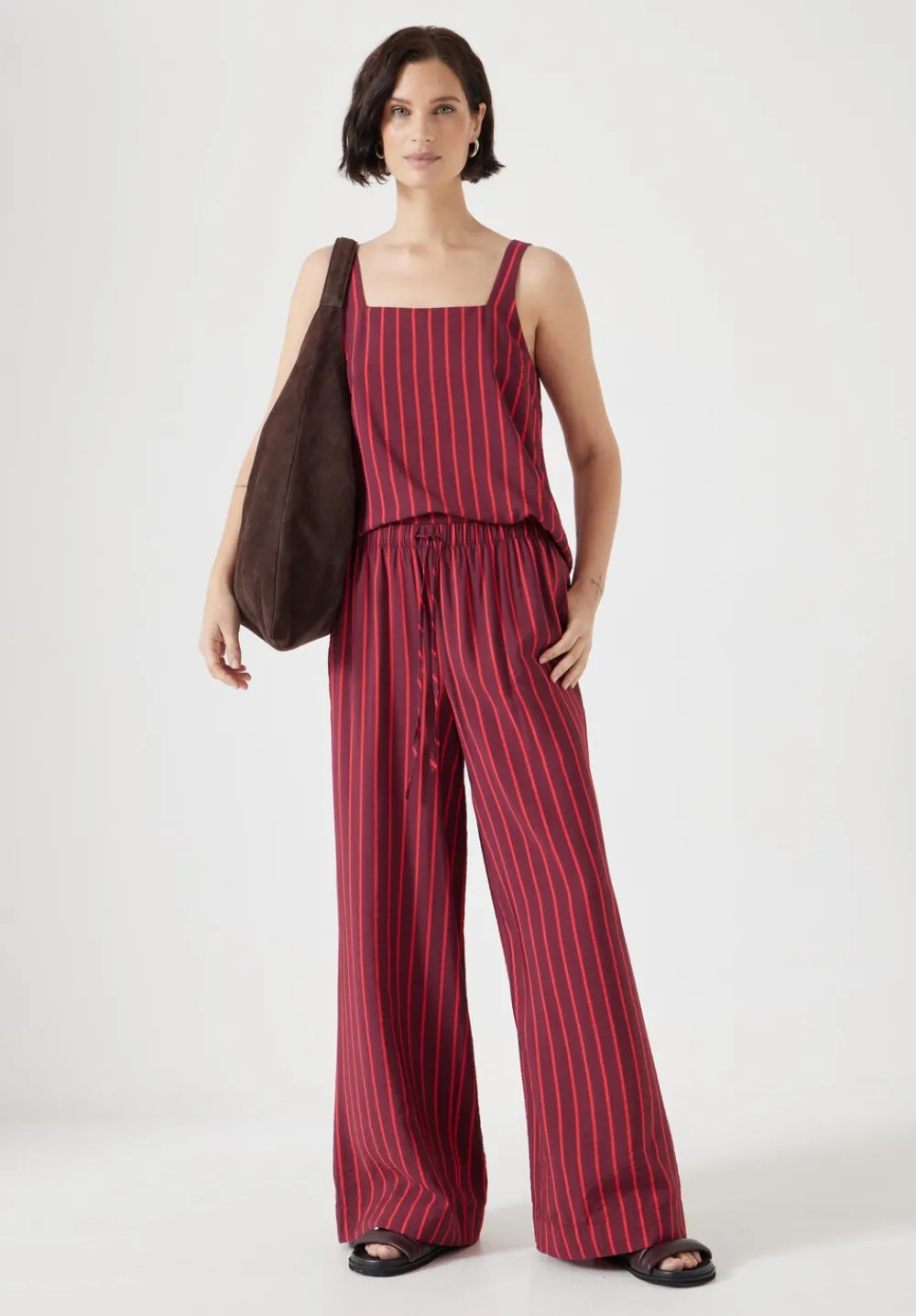 hush Jeans|Trousers|Petunia Air Flow Wide Leg Trousers Maroon & Red Stripe