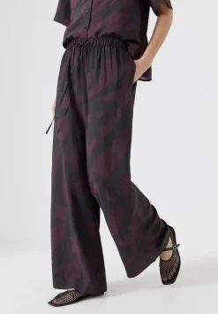 hush Jeans|Trousers|Petunia Air Flow Wide Leg Trousers Purple/Brown Abstract Shapes