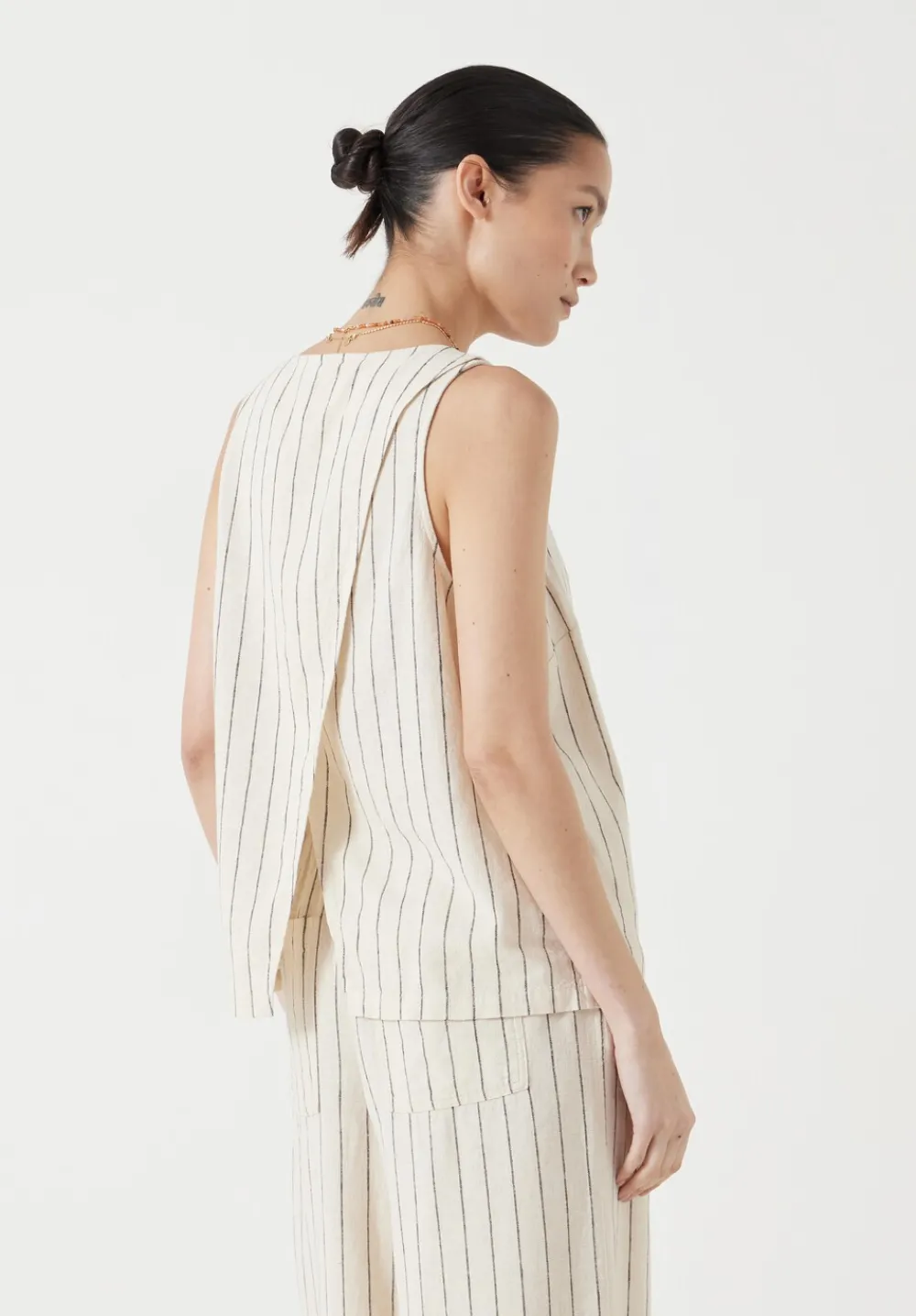 hush Tops & T-Shirts|Phoebe Linen Blend Stripe Waistcoat Ecru Black Stripe