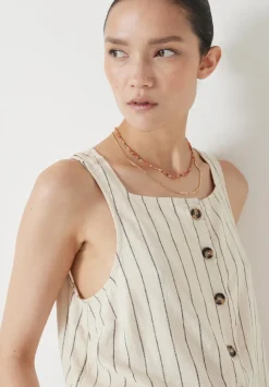 hush Tops & T-Shirts|Phoebe Linen Blend Stripe Waistcoat Ecru Black Stripe