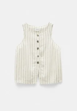 hush Tops & T-Shirts|Phoebe Linen Blend Stripe Waistcoat Ecru Black Stripe