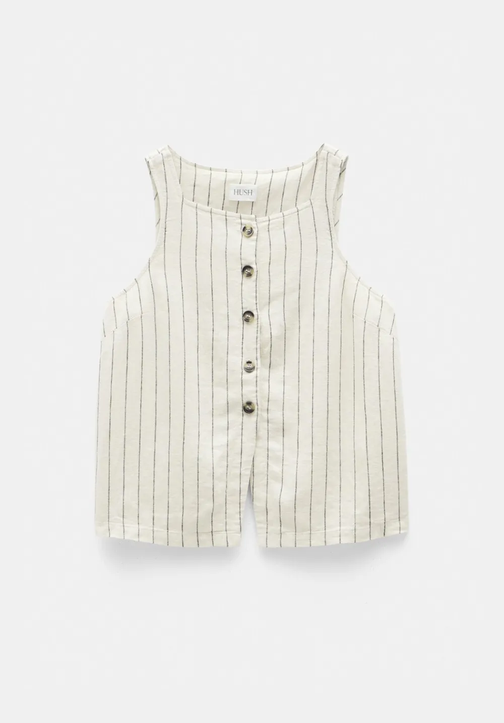 hush Tops & T-Shirts|Phoebe Linen Blend Stripe Waistcoat Ecru Black Stripe