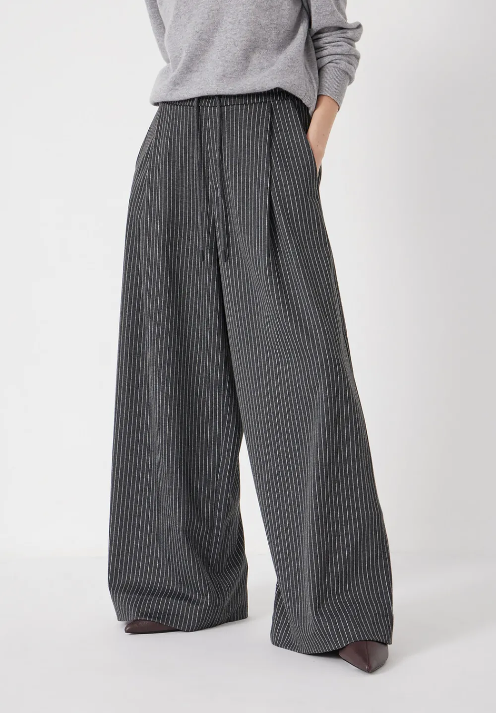 hush Joggers & Leggings|Trousers|Pinstripe Wide Leg Jogger Grey Stripe