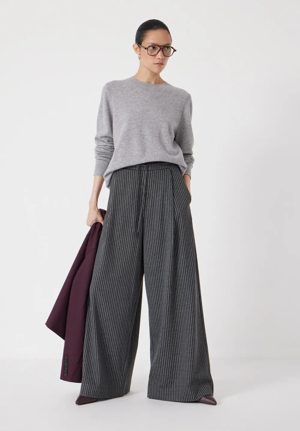 hush Joggers & Leggings|Trousers|Pinstripe Wide Leg Jogger Grey Stripe