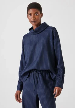 hush Tops & T-Shirts|Shirts & Blouses|Pinstripe Wool Blend Top Navy