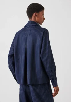 hush Tops & T-Shirts|Shirts & Blouses|Pinstripe Wool Blend Top Navy