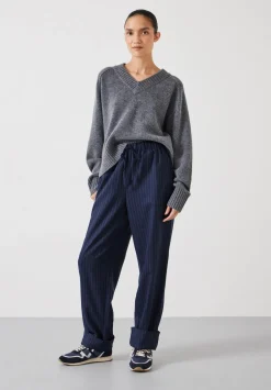 hush Trousers|Pinstripe Wool Blend Trouser Navy