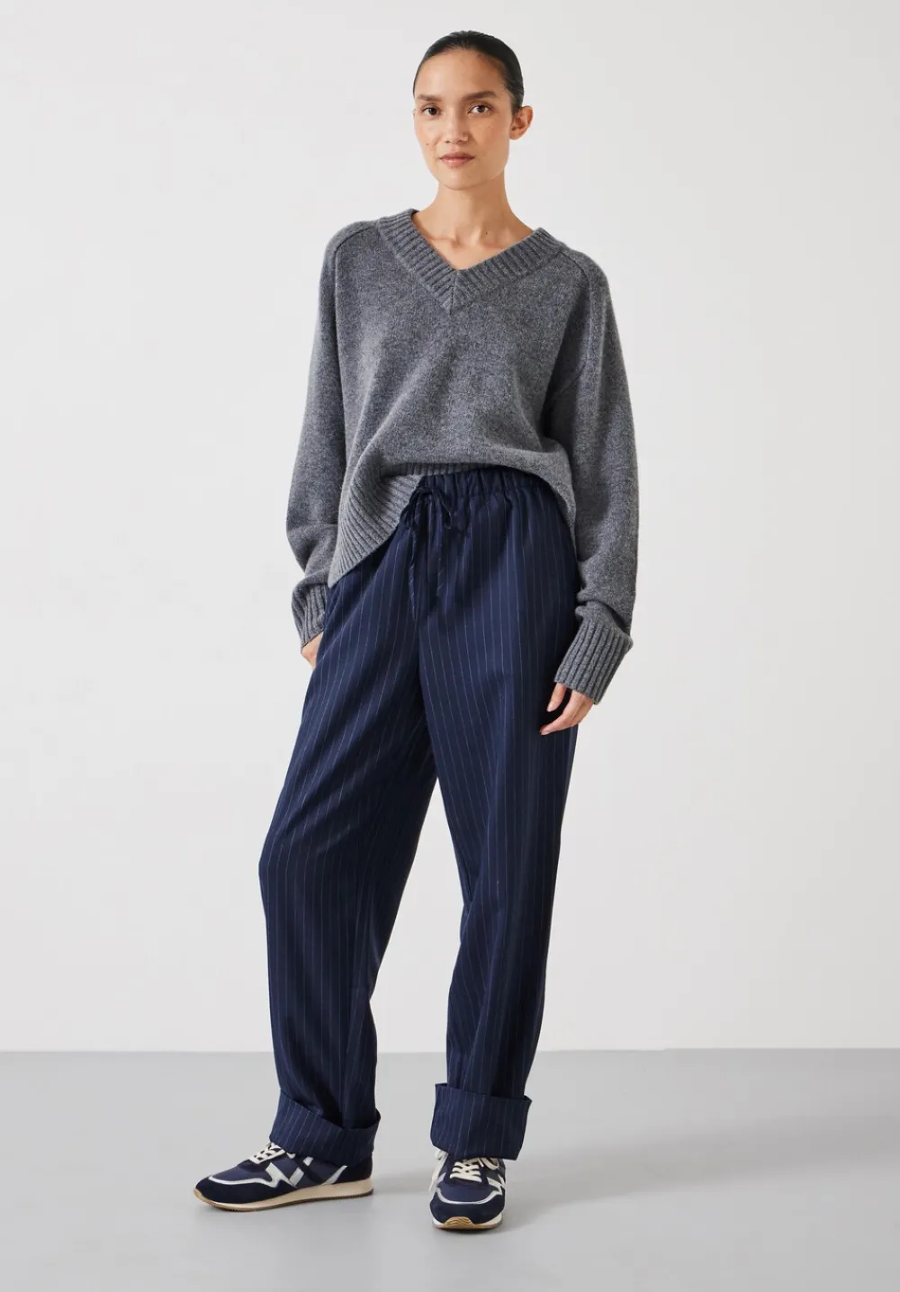 hush Trousers|Pinstripe Wool Blend Trouser Navy