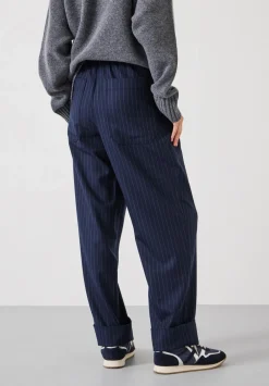 hush Trousers|Pinstripe Wool Blend Trouser Navy