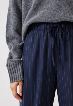 hush Trousers|Pinstripe Wool Blend Trouser Navy