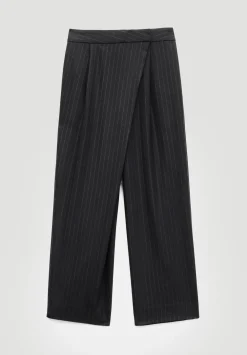 hush Trousers|Pinstripe Wrap Detail Trousers Black Pinstripe