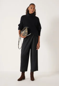 hush Trousers|Pinstripe Wrap Detail Trousers Black Pinstripe