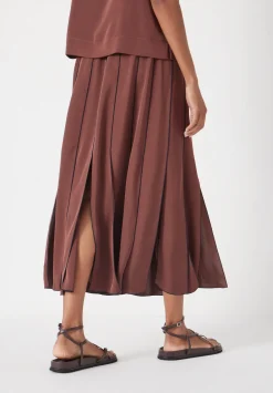 hush Skirts|Pippa Satin Pleated Skirt Burgundy Brown/Dark Navy