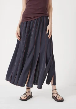 hush Skirts|Pippa Satin Pleated Skirt Dark Navy/Burgundy Brown