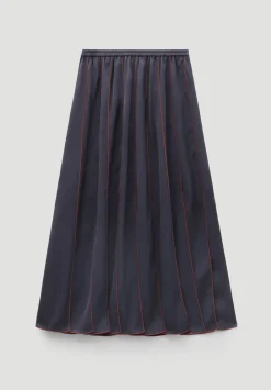 hush Skirts|Pippa Satin Pleated Skirt Dark Navy/Burgundy Brown