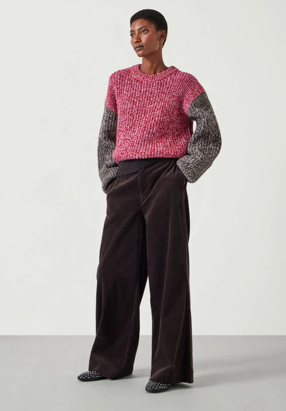 hush Jumpers & Cardigans|Pippa Wool Blend Colourblock Jumper Red Pink Tweed