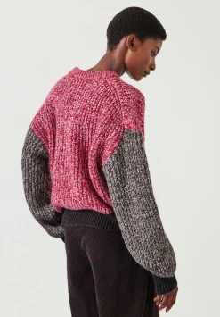 hush Jumpers & Cardigans|Pippa Wool Blend Colourblock Jumper Red Pink Tweed