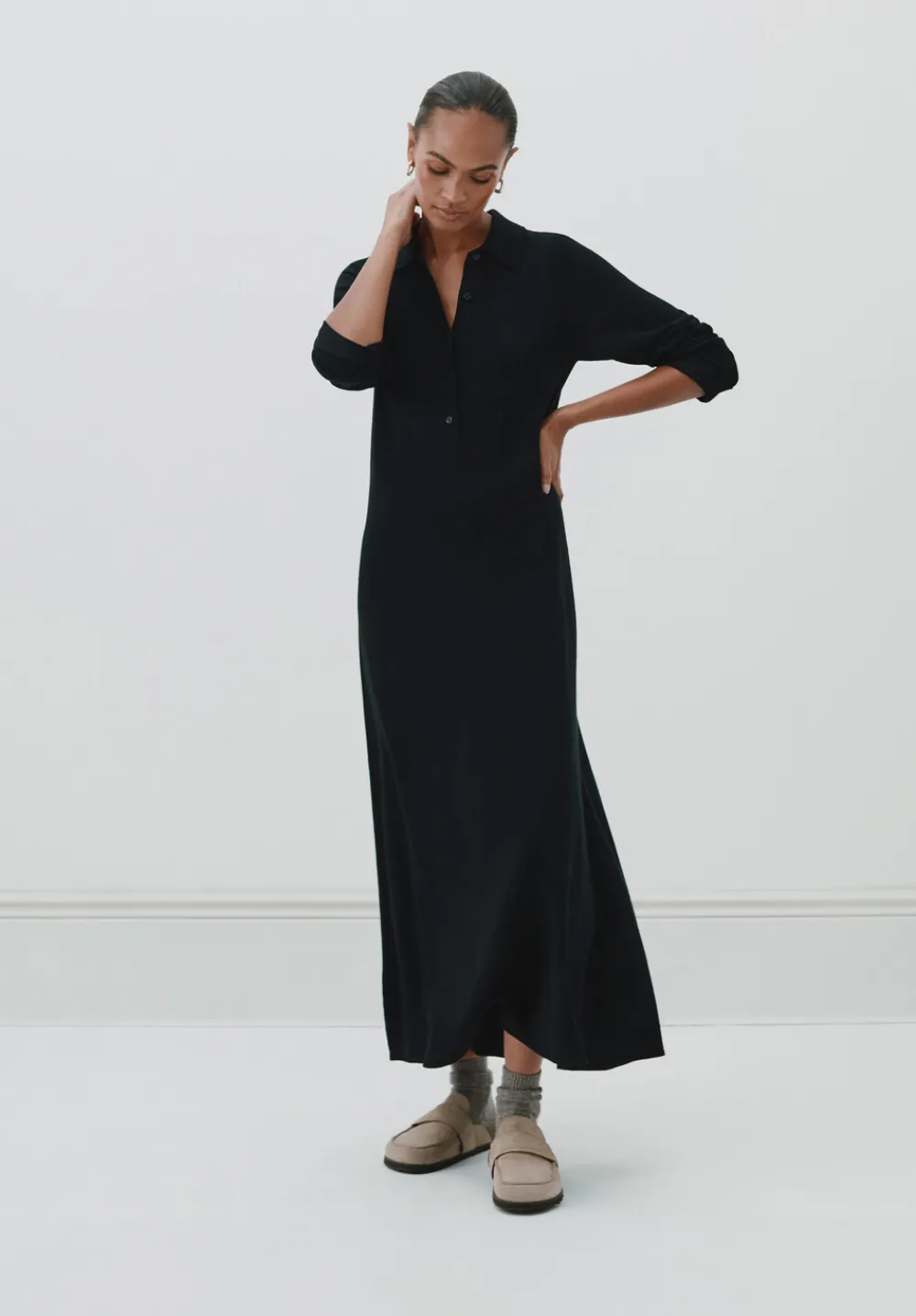 hush Dresses|Polo Neck Knitted Midi Dress Black