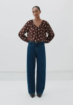hush Shirts & Blouses|Printed Airflow V Neck Blouse Polka Dot Brown