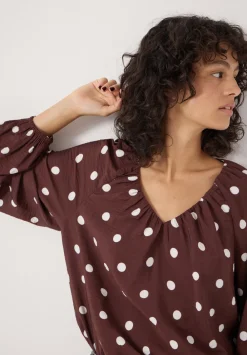 hush Shirts & Blouses|Printed Airflow V Neck Blouse Polka Dot Brown