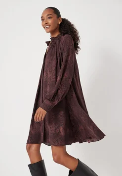 hush Dresses|Printed Chiffon Mini Dress Snake Print Brown