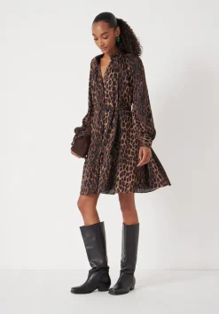 hush Dresses|Printed Chiffon Mini Dress Natural Leopard Brown