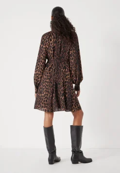 hush Dresses|Printed Chiffon Mini Dress Natural Leopard Brown