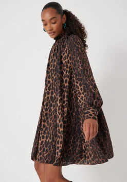 hush Dresses|Printed Chiffon Mini Dress Natural Leopard Brown