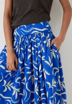 hush Skirts|Printed Gathered Detail Cotton Skirt Abstract Palm Blue