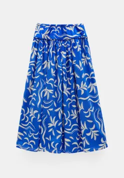hush Skirts|Printed Gathered Detail Cotton Skirt Abstract Palm Blue