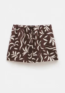 hush Shorts|Printed Linen Blend Shorts Palm Print Chocolate
