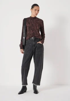 hush Tops & T-Shirts|Printed Long Sleeve Top Snake Print Brown