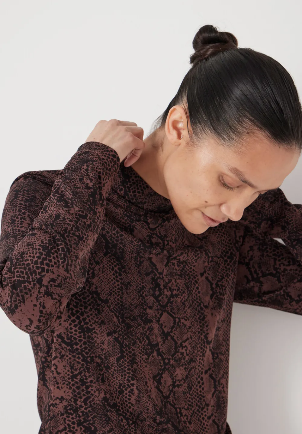 hush Tops & T-Shirts|Printed Long Sleeve Top Snake Print Brown