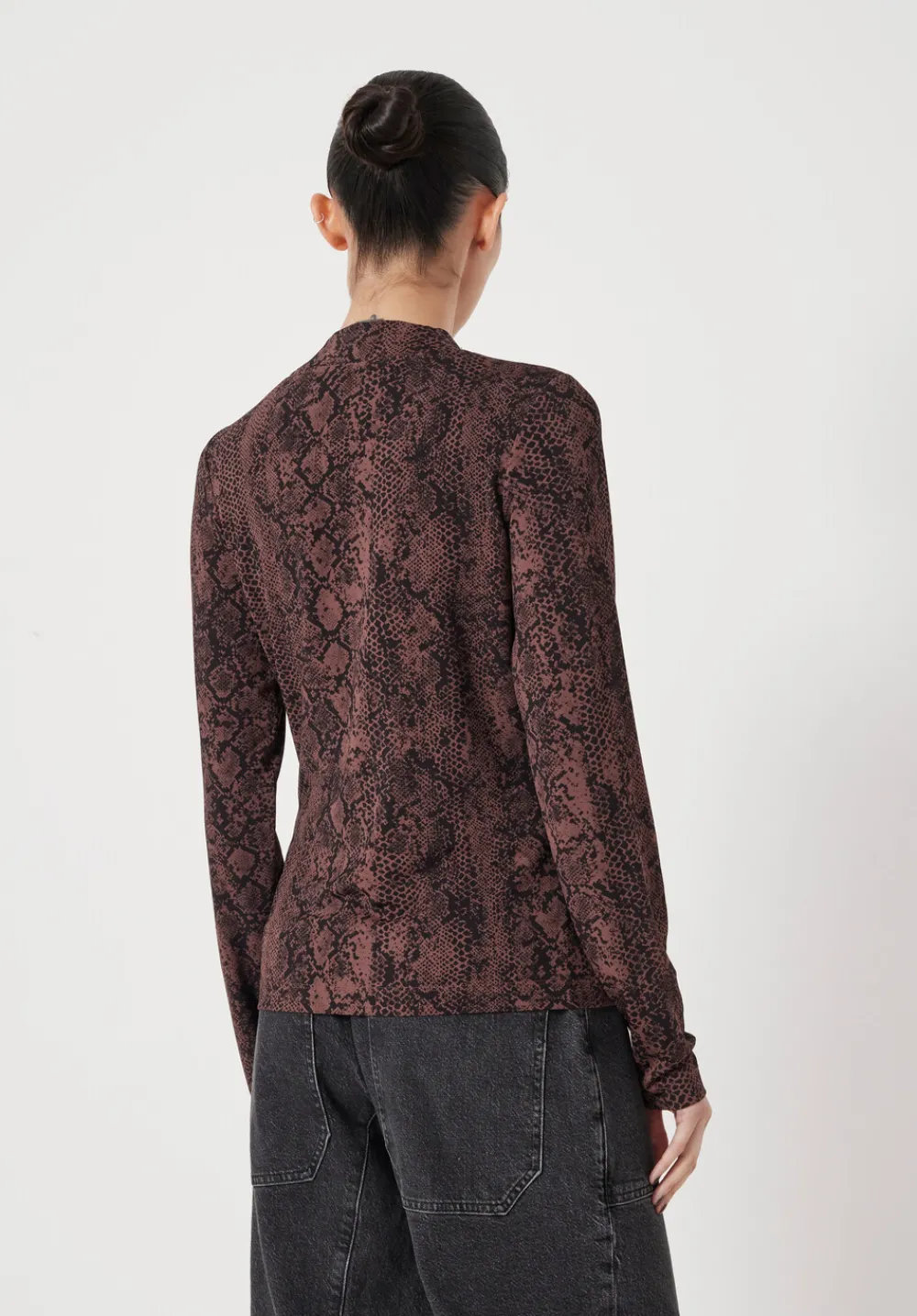 hush Tops & T-Shirts|Printed Long Sleeve Top Snake Print Brown