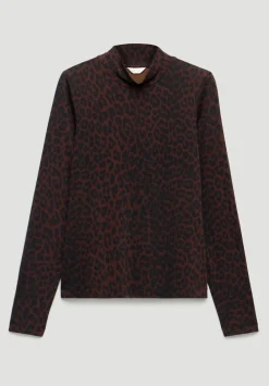 hush Tops & T-Shirts|Printed Long Sleeve Top Natural Leopard Brown