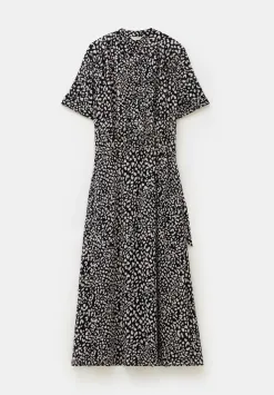 hush Dresses|Printed Short Sleeve Midi Shirt Dress Black and White Leopard