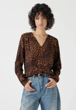 hush Tops & T-Shirts|Shirts & Blouses|Printed V-Neck Blouse Brown Leopard Print