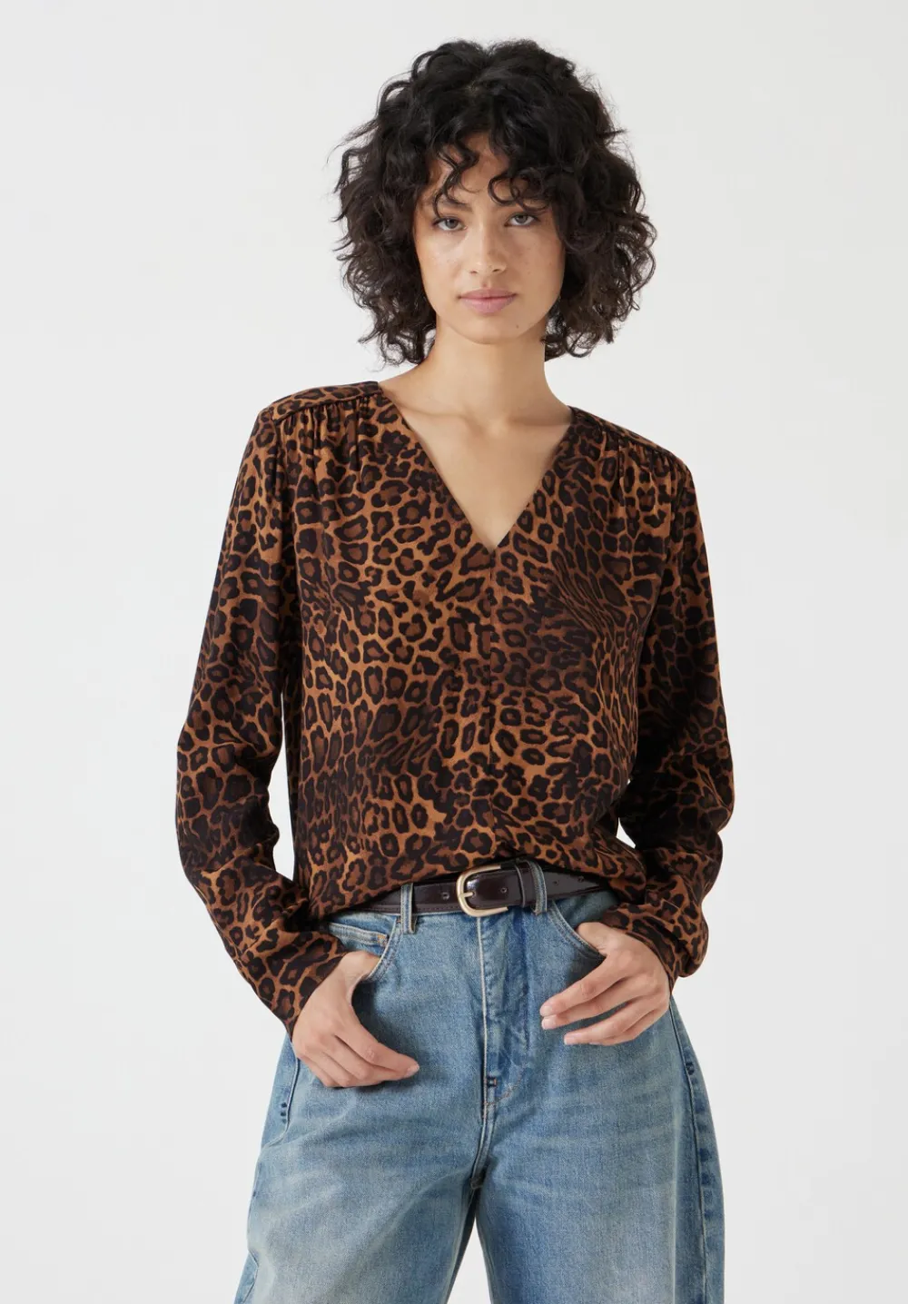 hush Tops & T-Shirts|Shirts & Blouses|Printed V-Neck Blouse Brown Leopard Print