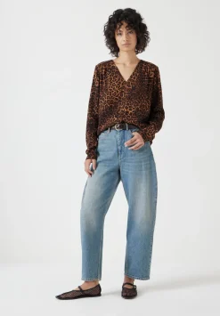 hush Tops & T-Shirts|Shirts & Blouses|Printed V-Neck Blouse Brown Leopard Print
