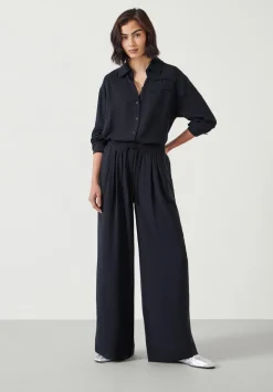 hush Trousers|Prisha Wide Leg Pinstripe Trousers Washed Black
