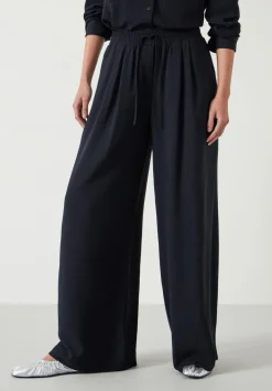 hush Trousers|Prisha Wide Leg Pinstripe Trousers Washed Black