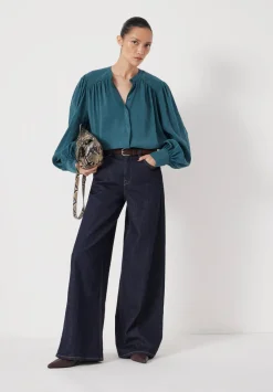 hush Shirts & Blouses|Puff Sleeve Blouse Teal Blue