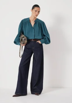 hush Shirts & Blouses|Puff Sleeve Blouse Teal Blue