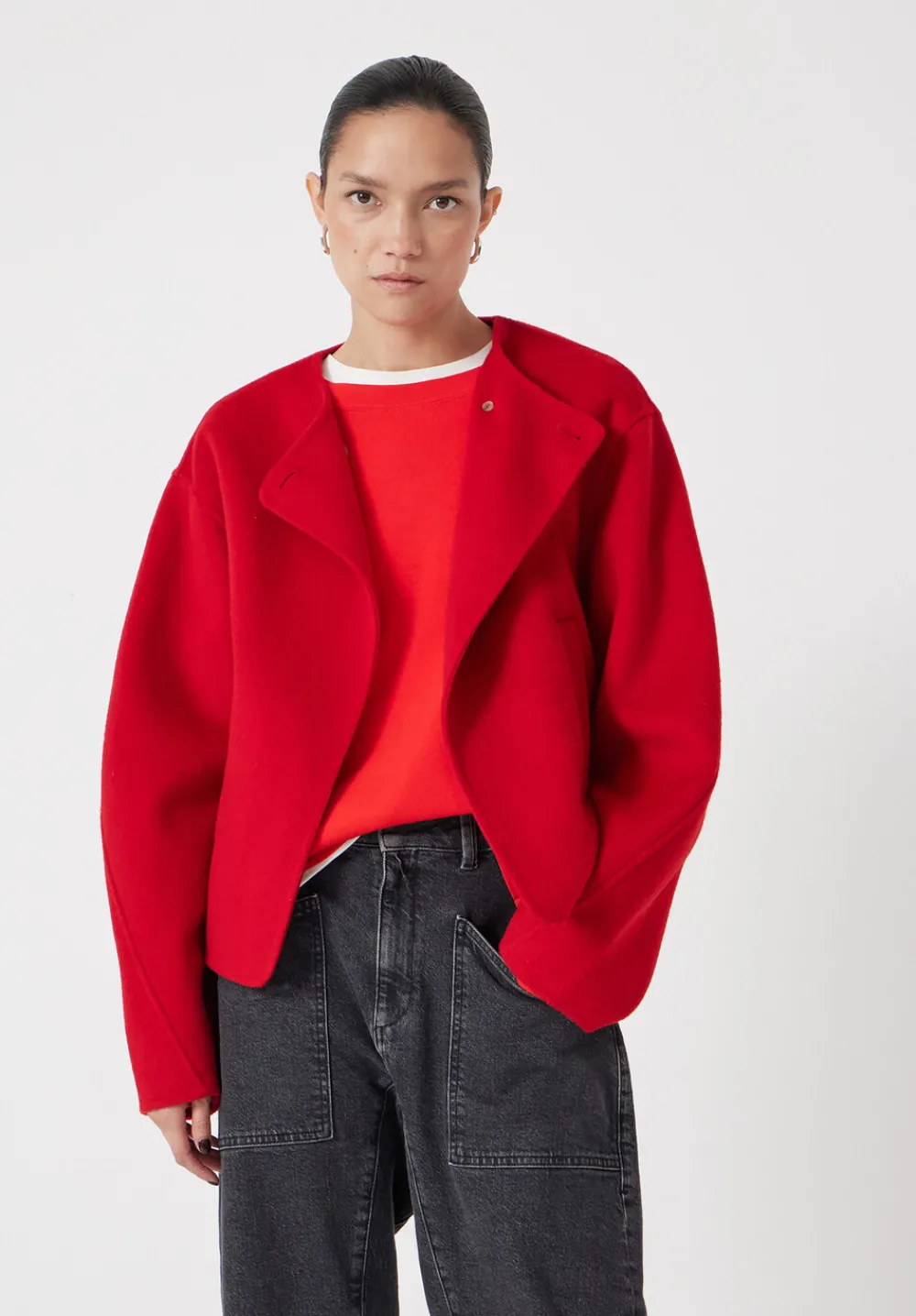 hush Jackets & Coats|Pure Wool Double Faced Collarless Jacket Bright Red