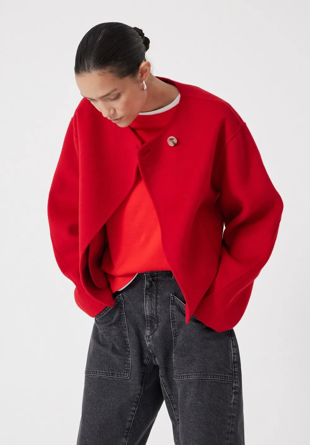hush Jackets & Coats|Pure Wool Double Faced Collarless Jacket Bright Red